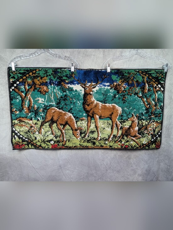 Other - Mid Century Modern Velvet Deer Family Wall Tapestry Woodland Cabin Lodge 38"x19"